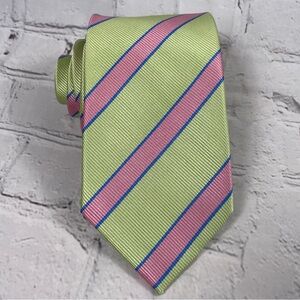 Paul Malone Palm Beach Green/Pink/Blue Striped Silk Tie